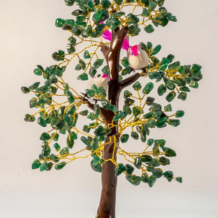 300 Leaves Green Aventurine Gemstone Chips Gemstone Tree with Two Birds | Christmas Tree | Home Décor