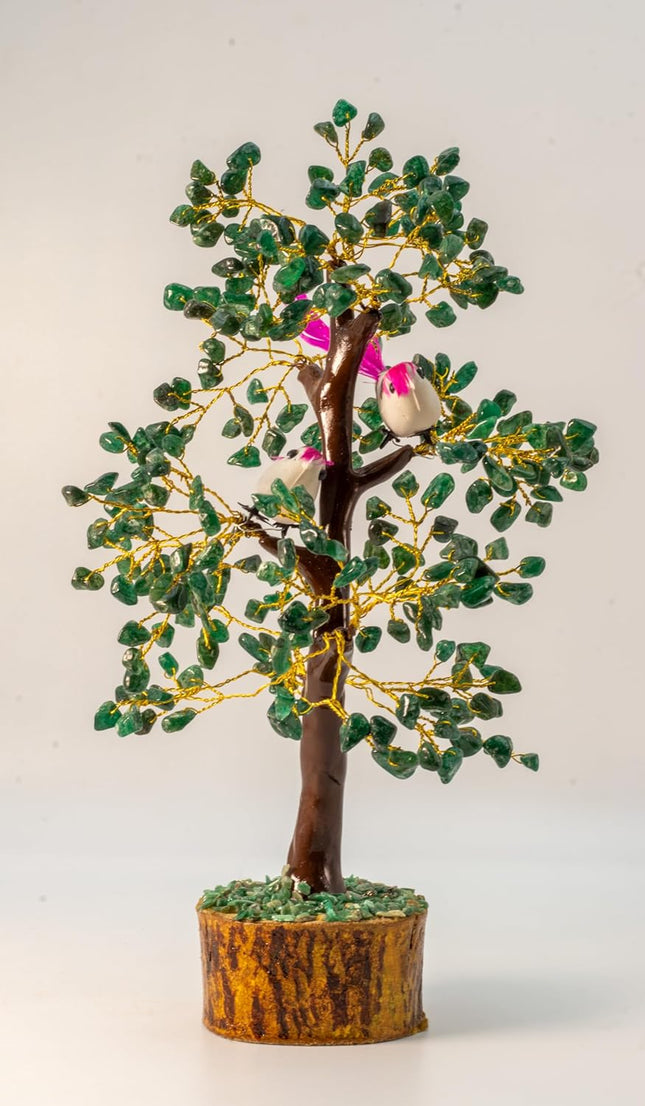 300 Leaves Green Aventurine Gemstone Chips Gemstone Tree with Two Birds | Christmas Tree | Home Décor