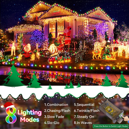 Heceltt Christmas Lights Outdoor, 394FT 1000LED Christmas Lights with 8 Modes and Timer Memory Function Christmas String Lights Waterproof Plug in for Xmas Tree Wedding Party Holiday Decor