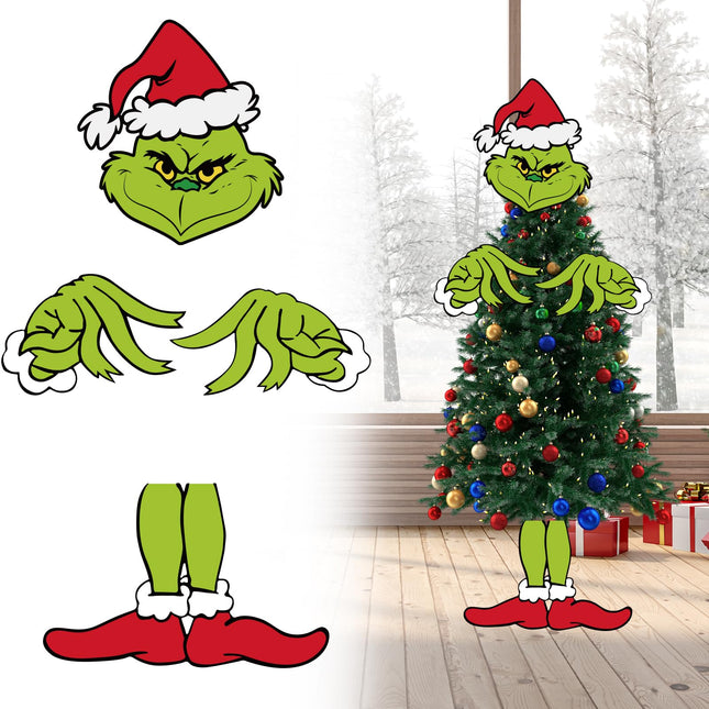 Christmas Decorations for Tree- Christmas Tree Topper 4pcs Green Gnome Christmas Signs Decorative Christmas Ornament for Christmas Decor Indoor Home Xmas Tree Winter Holiday Party Supplies
