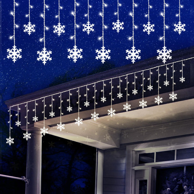 PEMOTech Christmas Snowflake Lights Ourdoor with【Remote】, 20.67ft 264LED Connectable Icicle Light for Outside with【Memory Funtion】,22 Drops,8 Modes,IP65 Waterproof for Garden,Eaves Window,Xmas Decor