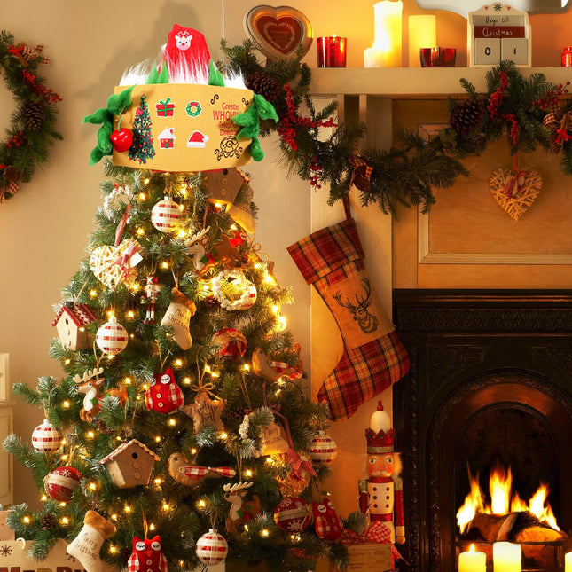 Christmas Tree Topper - 13.77 Inch Elf Christmas Decoration Behind Book with Magic Stickers, for Holiday Indoor Wreath Front Door Party Supplies