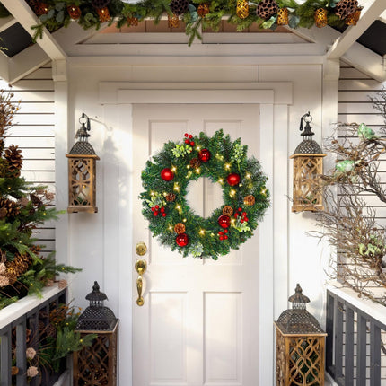YoleShy 20 Inch Christmas Wreath with Bells & Red Berries, Christmas Wreath Christmas Decorations for Window, Front Door, Wall Decor, Fireplace