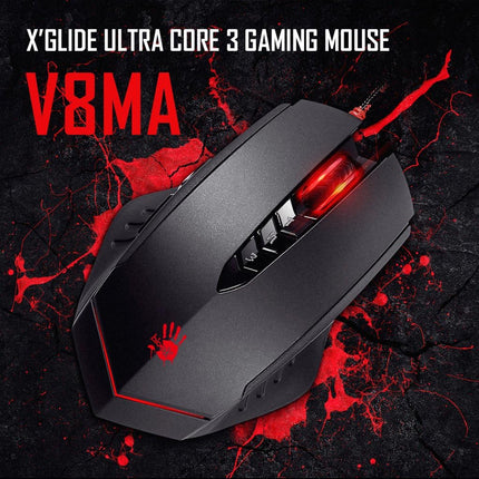 BLOODY V8MA Ultra Core 3 Optical PC Gaming Mouse with X'Glide Metal Mouse Feet for Precision Handling - 8 Programmable Buttons for Macros/Scripting/Automation - Ideal for Palm Grip - 3200DPI
