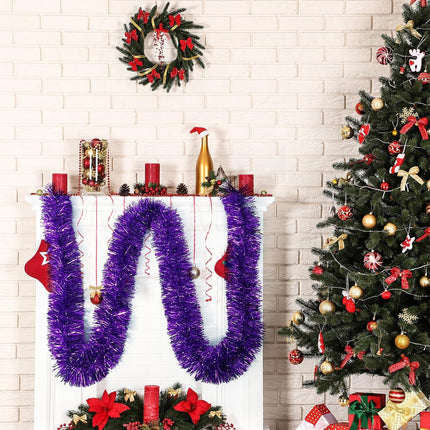 100 Feet Purple Tinsel Garland Christmas Foil Tinsel Garland Decoration Metallic Banner Wall Hanging Tinsel Streamers Garland for Christmas Tree Birthday Party Decorations (3.54" x 100', Purple)