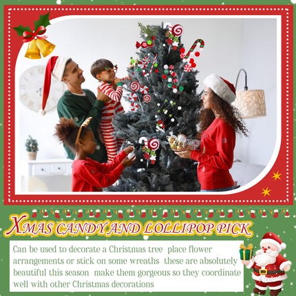 Lyrow 10 Pcs Christmas Tree Picks Christmas Candy and Lollipop Pick Christmas Tree Picks Decoration Lollipop for Xmas Tree Topper Decor Vase Filler Craft Wreath Holiday Party Ornament (Cute)
