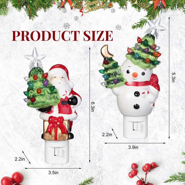 2 Pack Christmas Decoration Night Light Plug Ceramic Christmas Santa Night Light with Switch LED Snowman Night Light for Christmas Holiday Decor Home Room Fireplace Office