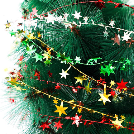 Boao 4 Rolls Christmas Star Wired Garland Xmas Metallic Glitter Star Tinsel Silver Golden Green Red Tinsel Garlands Christmas Tree Party Decorations, 98.4ft