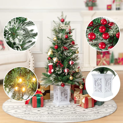 3ft Mini Prelit Premium Snow Flocked Artificial Christmas Tree, Pre-lit Xmas Pine Tree for Christmas Decoration, Party Decoration, Home, Office, White Base