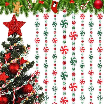 Huwena 4 Pieces 10 Feet Christmas Candy Bead Garlands Peppermint Hanging Christmas Tree Garland Pearl Xmas Tree Bead for Christmas Tree Fireplace Wreath Ornaments