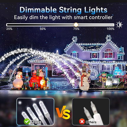 Hezbjiti 300LED 108FT Christmas Lights Outdoor, 8 Modes Fairy Lights with Timer and Dimmable IP44 Waterproof Plug in LED String Lights for Xmas House Yard Fence Tree Decorations (Cold White)