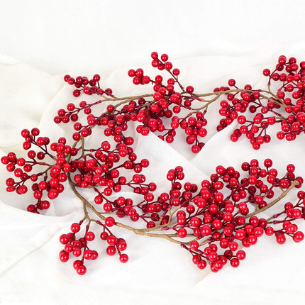 DearHouse 6FT Red Berry Garland, Flexible Artificial Red and Burgundy Berry Garland for Indoor Outdoor Hone Fireplace Decoration for Winter Christmas Holiday Year Decor
