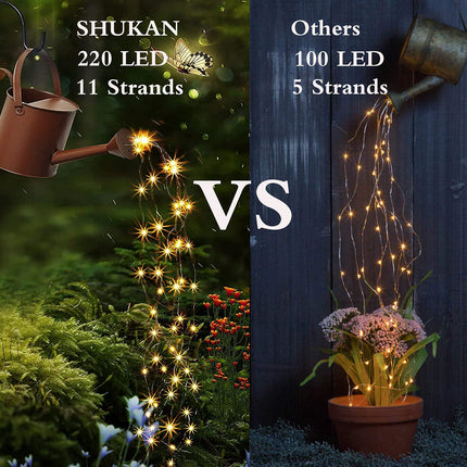 220 LED Solar Firefly Bunch Lights, 8 Flashing Modes, Fairy Copper Wire Waterproof String Lights, Decorative Vine Solar Watering Can Lights, Outdoor Garden Tent Christmas Decor (Warm White)