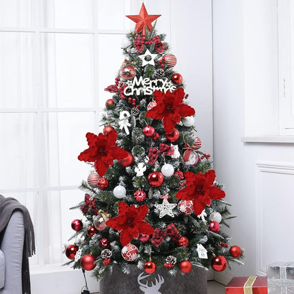 10 Pcs Large Poinsettias Christmas Tree Flower Glitter Silk Flower Picks Ornaments for Wreath Garland Wedding Decoration (Dark Red)