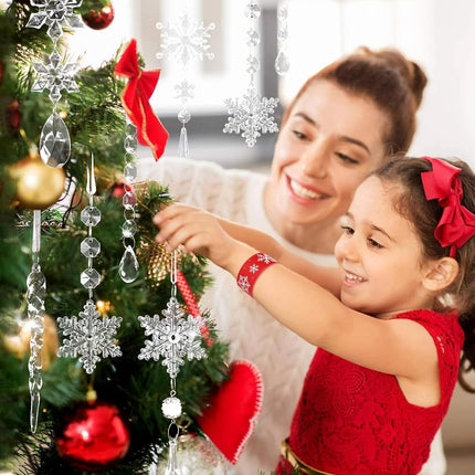 18 Pcs Crystal Snowflake Ornaments and Icicle Ornaments for Christmas Tree, Hanging Acrylic Snowflake and Icicle Ornaments for Christmas Winter Year Party and Home Decorations
