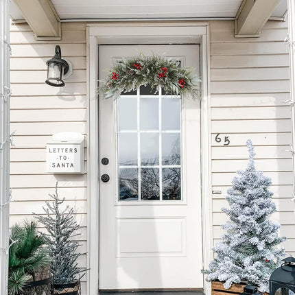 Bsmathom Artificial Christmas Swag, Mailbox Swag Decoration, 31.5" Hanging Christmas Decorations with Pinecones and Berries for Front Door Stairway Window Shelf Festival Xmas Decor