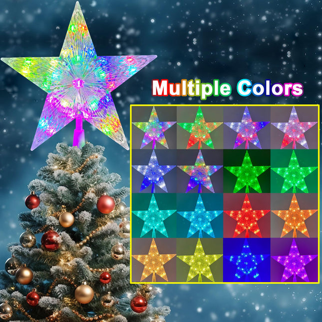 9" Christmas Tree Topper Star, RGB LED Lighted Star Tree Topper w/Remote Control, 128 Light Modes, Dimmable, Timer, USB Plug in, Color Changing Treetop for Xmas Holiday Party Decorations