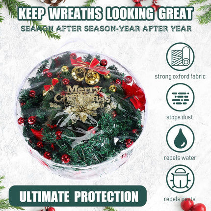 Zhengmy 5 Pcs 30 Inch Christmas Clear Wreath Storage Bags Xmas Wreath Storage Container Wreath Bags with Dual Zippers and Handles Christmas Wreath Storage Case for Holiday Garland Storage