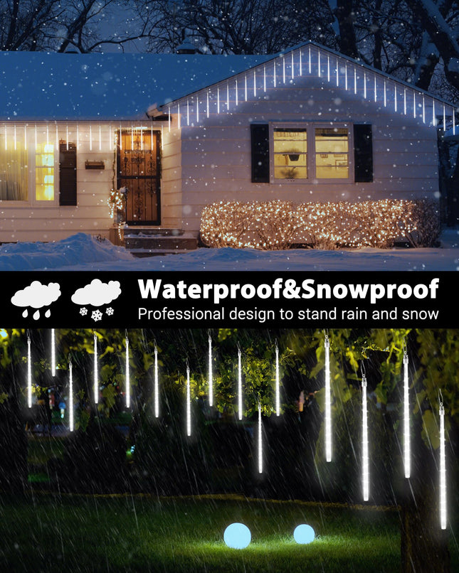 iBaycon Solar Meteor Shower Rain Lights, 11.8 inches 20 Tubes 480 LED Cascading LED Icicle Lights, Waterproof Solar Icecycle Falling Raindrop Lights for Holiday Party Wedding Christmas Decorations