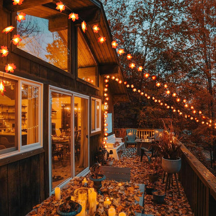 2 Pack Fall Decor Garland for Home, Total 20 Ft 40 LED Maple Leaves Fall Lights Garland with Battery Operated Waterproof Harvest Thanksgiving Halloween Decoration for Indoor Outdoor
