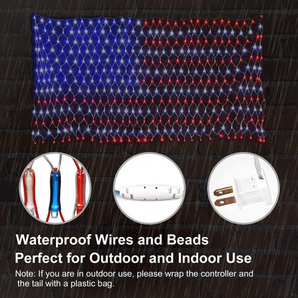 Joiedomi 420 LED American Flag Lights Outdoor, Waterproof Light Up US Flag Net Lights Christmas Decorations for Roof Camper, Yard, Garden, Independence Day, July 4th, National Day, Holiday, Party