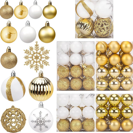 LOVEINUSA 100PCS Christmas Ball Ornament Set, Shatterproof Christmas Tree Balls Assorted Hanging Baubles Snowflakes for Xmas Tree Wreath Christmas Party Wedding