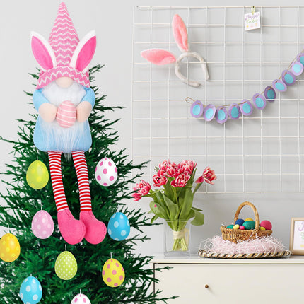 Easter Gnome Tree Topper 24 Inch Large Plush Gnomes Tree Ornaments Swedish Party Decoration Supplies with High Hat Legs Bunny Ear for Home Fireplace Table Holidays Presents(Fresh Style)