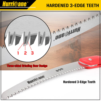 HURRICANE Folding Hand Saw, 10 Inch Pruning Saw, Hand Saw for Wood Cutting, Camping Tree Saw with SK5 Curved Blade, Triple-cut Razor Teeth, Outdoor Portable Saw for Tree Trimming, Gardening, Hiking