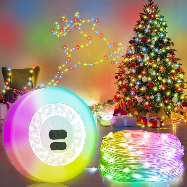 Camping String Lights, 32.8FT Rechargeable 6 Modes Christmas Tree Lights 3 in 1 Quick Storage Waterproof Tent Fairy Lights for Camping,Bedroom,Yard,Party,Christmas Outdoor Indoor Decor (Multicolor)