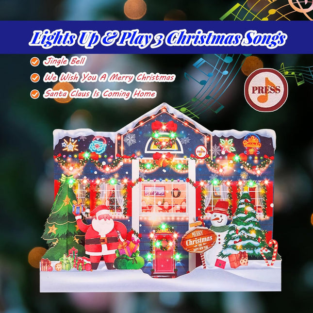 3D Pop Up Christmas Cards with Music & Lights, Animated Christmas Card, Playing 3 Christmas Songs with 3 Matching Lights Blinking Modes (Envelope Included)