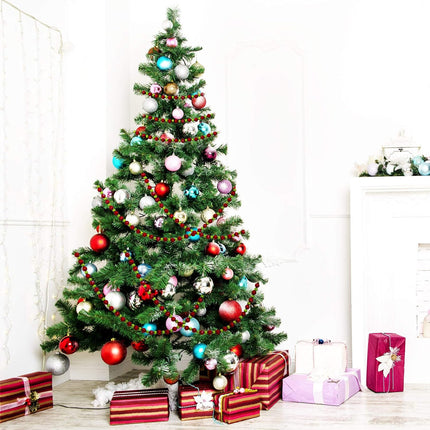 WILLBOND 16 Feet Christmas Tree Beaded Garland, Xmas Tree Glitter Green and Red Ball Garland Beads Christmas Plastic DIY Holiday Decoration