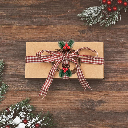 5 Pcs of 4.13-Inch Grapevine Wreath and 5 Pcs of 3.54-Inch Artificial Christmas Picks Assorted Red Berry for Christmas, Wedding, Party, Dinner Decor