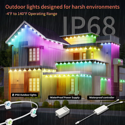 Permanent Outdoor Lights - Smart Christmas Lights, 150ft with 90 LEDs, IP68 Waterproof, Perfect for Halloween & Christmas Decorations, Works with Wi-Fi, Google Assistant, & Alexa