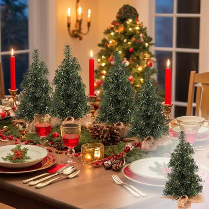 6 Pack Mini Tabletop Christmas Tree, Miniature Christmas Tree With Linen Base, Small Christmas Trees 7.87" / 11.81", Mini Artificial Christmas Tree, Best Decoration For Christmas