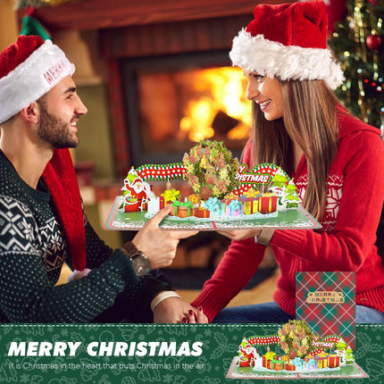 Pop Up Christmas Cards,3D Handmade Christmas Cards,Christmas wreath, for Christmas or Holidays,6" x 8" Cover - Includes Envelope and Removable Note Tag