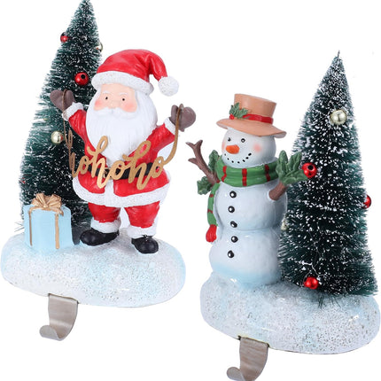2 Set Christmas Snowman Stocking Holders for Fireplace Mantle Garland Mantel Clips Stocking Hook Santa Claus Stocking Hangers Holiday Decor (2,C- Santa Claus)