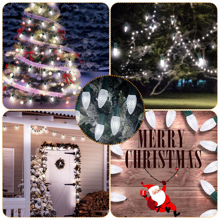 C9 LED String Lights, 100FT Shatterproof LED Christmas Strawberry String Lights, Connectable Waterproof Outdoor White Lights for Roofline, Christmas, Indoor, Garden, Yard, Tree, Green Wire