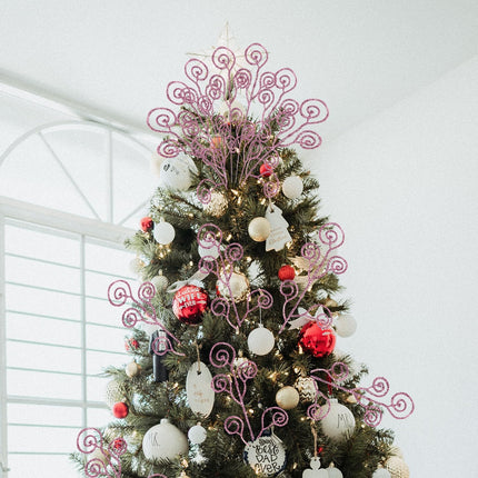 16 Pieces Christmas Tree Picks and Sprays Artificial Glitter Stems Decorative Candy Shape Curly Twigs for Xmas Tree Vase Filler Wreath Making Supplies Holiday Party Home Decor (Pink, 16)