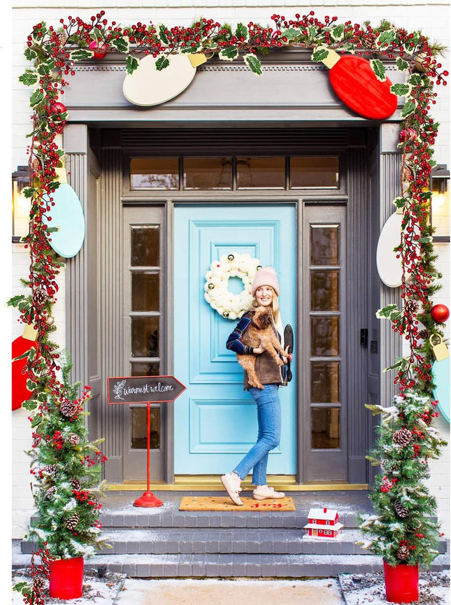 Artiflr 7FT Red Berry Christmas Garland with Pine Cone Garland Artificail Berry Garland Indoor Outdoor Garden Gate Hone Decoration for Winter Holiday Year Decor