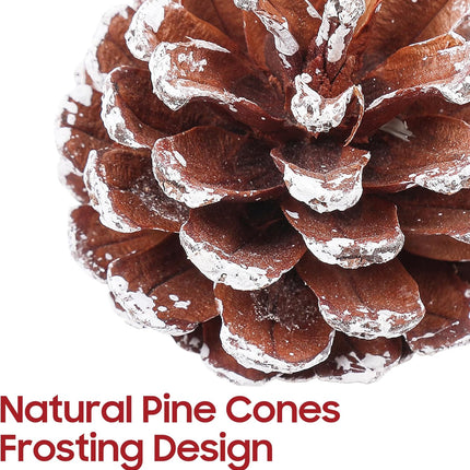 Christmas 30PCS Natural TIMOXMAS Pine Cones 1.5 to 2.5 inch Snow Frosting Pinecones with Hanging String, White Brown Pine Cone Decorations for DIY Crafts Holiday Wreath Garland Party Ornaments