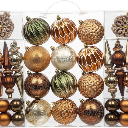 92ct Christmas Tree Decoration Set Christmas Ball Ornaments with Srtings Shatterproof Christmas Baubles for Christmas Holiday Wreath Garland Party Decoration, Bronze-Champagne