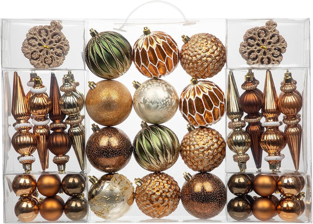 92ct Christmas Tree Decoration Set Christmas Ball Ornaments with Srtings Shatterproof Christmas Baubles for Christmas Holiday Wreath Garland Party Decoration, Bronze-Champagne