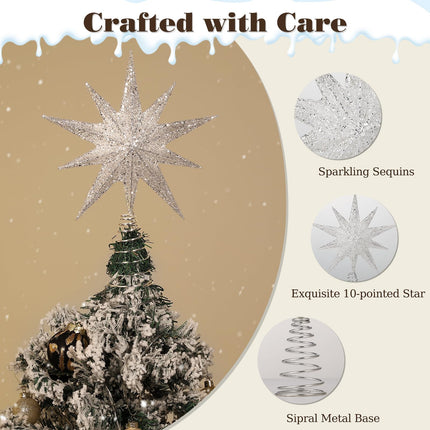 Lewondr Christmas Tree Topper Star, 13inch Xmas Tree Topper with LED Light Beads, Remote & USB Operated 10-Point Star Treetop for Home Christmas Tree Decoration, 6H Timer & 8 Lighting Modes, Silver