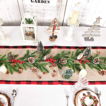Artiflr 6 Feet Artificial Christmas Pine Garland with Red Berry Branch Pine Cone Spruce Cypress Berries Winter Greenery Garland for Holiday Season Mantel Fireplace Table Runner Centerpiece Décor