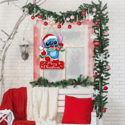 Christmas Cartoon Door Sign Decorations, Merry Christmas Front Door Hanger Wood Hanging Door Wreath, Winter Holiday Cute Wooden Wall Sign Home Party Yard Farmhouse Christmas Tree Decor Blue