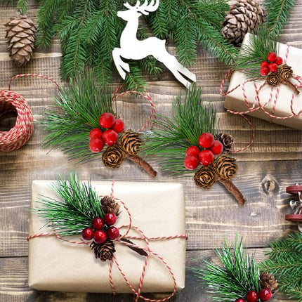12PCS Christmas Berries Pine Cones Artificial Floral Picks Winter Garland Christmas Decorations with Red Berries Pine Needle for Craft Table Fireplace Bar Party Holiday Decor
