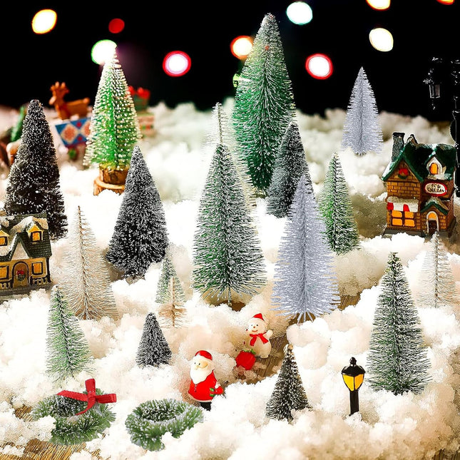 CCINEE 30pcs Christmas Tree Bottle Brush Trees, Miniature Plastic Pine Trees for Crafts Sisal Frosted Mini Christmas Trees Decor for Home Tabletop Ornaments