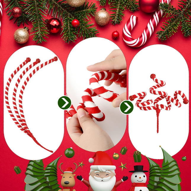 12 Pcs Christmas Tree Decoration Candy Cane Woolen Bells Curly Pick Christmas Ornaments Candy Shape Christmas Tree Picks Candy Christmas Tree Topper for Garland Party Decor (Red, White)