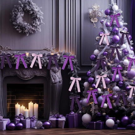 36 Pieces Christmas Velvet Bow Xmas Ribbon Wreath Bow Bulk Rustic Crafts Bows Pretied Set for Garland Home Decor Wedding Outdoor Indoor Decoration(Bright Purple, Light Purple, Dark Purple)