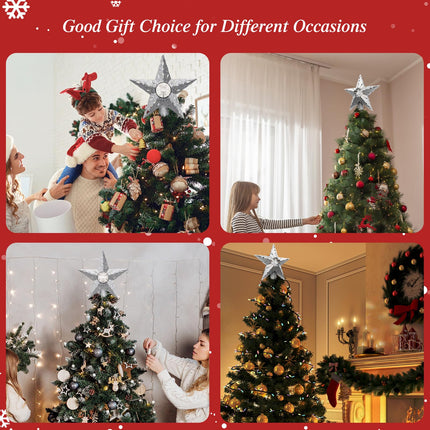 Christmas Tree Topper Lighted Star, Christmas Tree Decorations Topper LED Projection Light, 3D Glitter Dynamic Projection for Xmas Party Holiday Decorations (Silver)